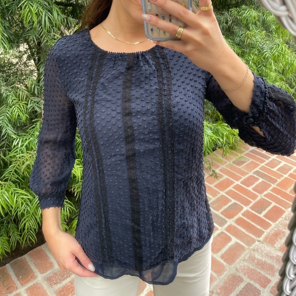 J.crew navy blue textured blouse